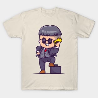 Cute Businessman Talking With Phone Cartoon T-Shirt